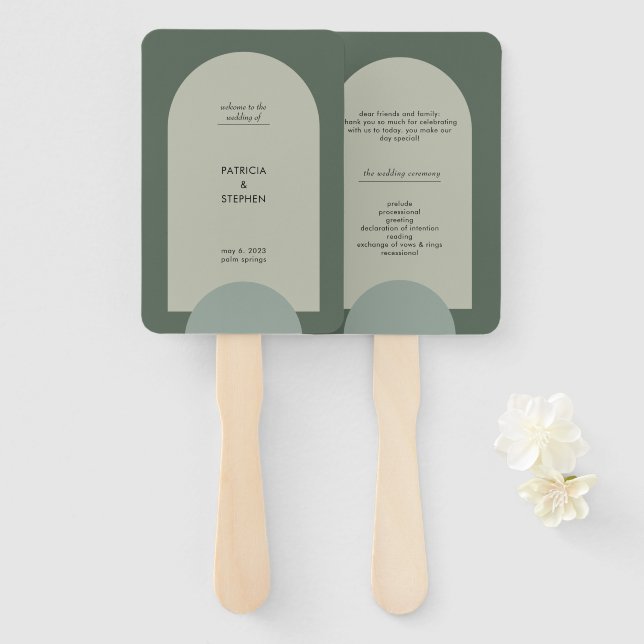 Modernes geometrisches Hochzeitsprogramm für Grüne Fächer (Vorne und Hinten)