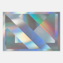 Modernes geometrisches Holografisches Pastel-Rainb Geschenkpapier Set