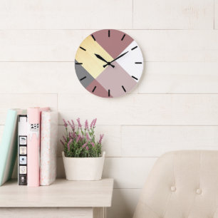 Modernes geometrisches Holz lila, rosa pastellfarb Große Wanduhr