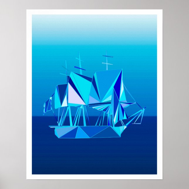 Modernes geometrisches Klappschiff, Cobalt Blue Poster (Vorne)