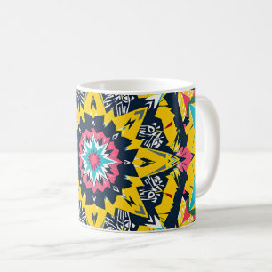 Modernes geometrisches Mandala-Yellow-Marine-Muste Kaffeetasse