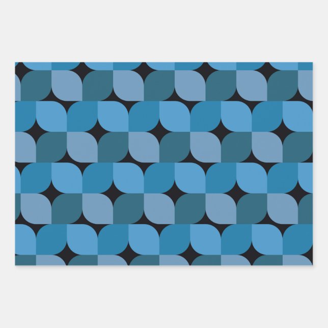 Modernes geometrisches Mittelalter in Blau und Tür Geschenkpapier Set (Vorderseite)