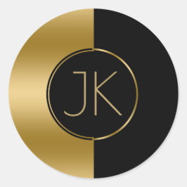 Modernes geometrisches Monogramm aus Gold und Schw Runder Aufkleber