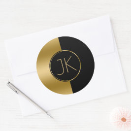 Modernes geometrisches Monogramm aus Gold und Schw Runder Aufkleber