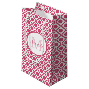 Modernes geometrisches Monogramm mit rosa und weiß Kleine Geschenktüte