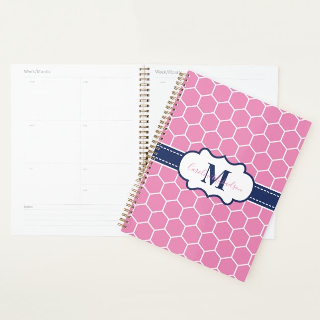 Modernes geometrisches Muster aus rosa und navy Mo Planer (Anzeige)