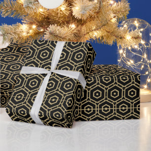 Modernes geometrisches Muster aus Schwarz und Gold Geschenkpapier