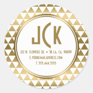 Modernes geometrisches Muster aus Weiß und Gold Runder Aufkleber