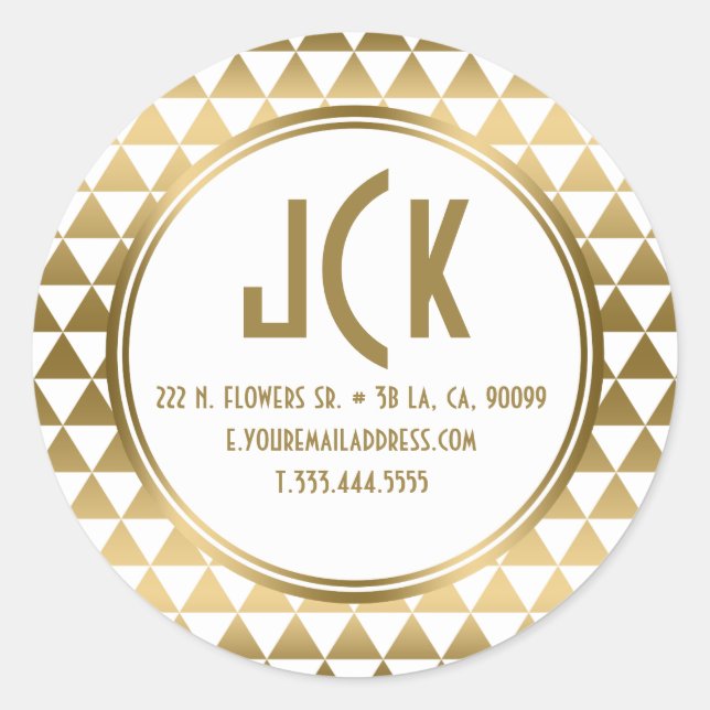 Modernes geometrisches Muster aus Weiß und Gold Runder Aufkleber (Vorderseite)
