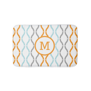 Modernes geometrisches Muster Blau Grau & Orange Badematte
