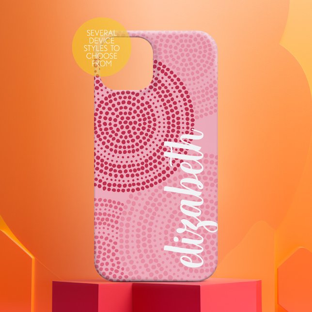 Modernes geometrisches Muster eines rosa Case-Mate iPhone Hülle (boho dots with custom name)
