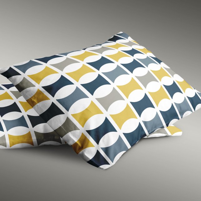 Modernes geometrisches Muster für Mustard der Mari Kissenbezug (Mid Century Modern Geometric Pattern Navy Mustard Pillow Case)
