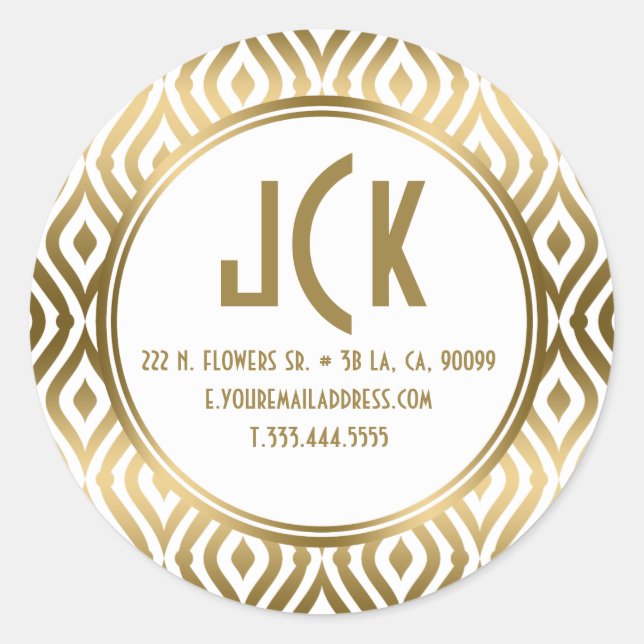 Modernes geometrisches Muster für White & Gold Tea Runder Aufkleber (Vorderseite)