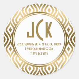 Modernes geometrisches Muster für White & Gold Tea Runder Aufkleber