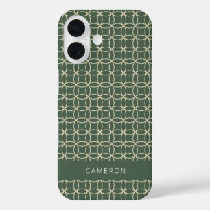 Modernes geometrisches Muster grün Personalisiert iPhone 16 Hülle
