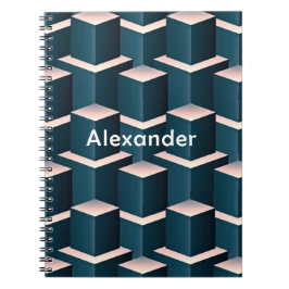 Modernes geometrisches Muster mit blauem Quadrat p Notizblock