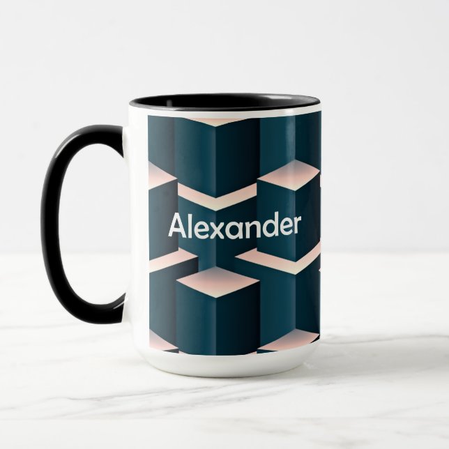 Modernes geometrisches Muster mit blauem Quadrat p Tasse (Links)