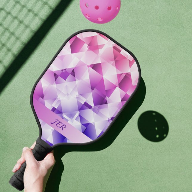 Modernes geometrisches Muster Mit Monogramm Pickleball Schläger (Modern Geometric Gradient Pattern Monogrammed Pickleball Paddle)