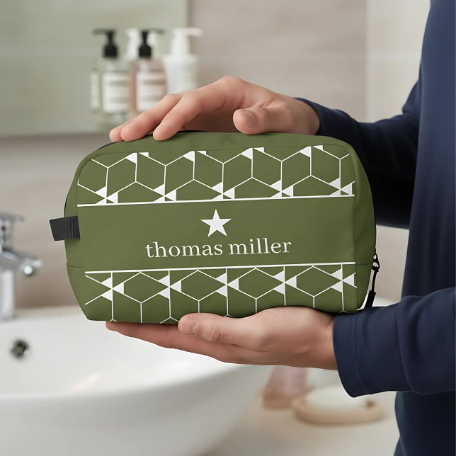 Modernes geometrisches Muster mit Stern Monogram Waschbeutel (geometric pattern toiletry bag with name)