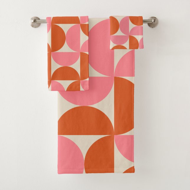 Modernes geometrisches Muster rosa orange Badhandtuch Set (Insitu)
