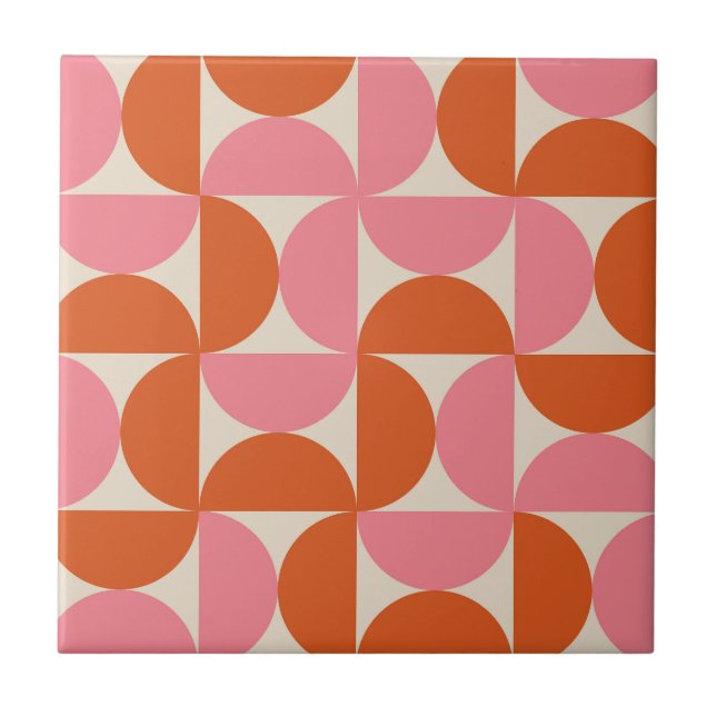 Modernes geometrisches Muster rosa orange Fliese (Vorderseite)