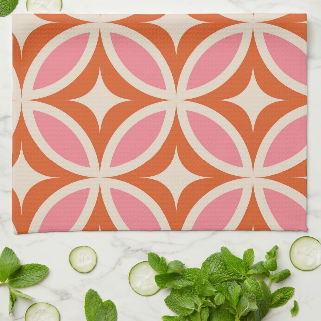 Modernes geometrisches Muster rosa orange Geschirrtuch (Gefaltet)