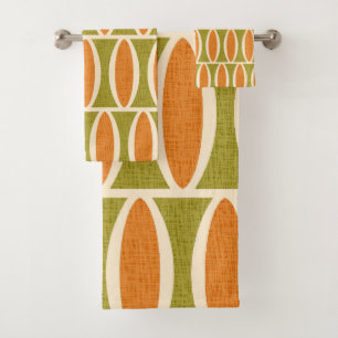 Modernes geometrisches Oval-Muster Mitte des Jahrh Badhandtuch Set