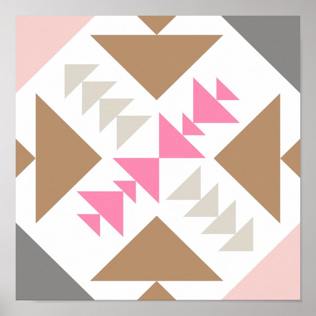 Modernes geometrisches Quiltdesign in Rosa und Kup Poster (Vorne)