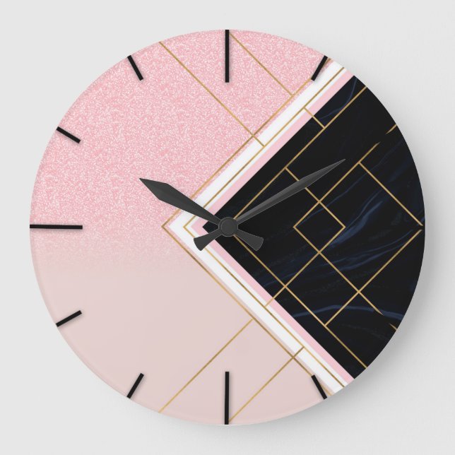 Modernes geometrisches rosa goldfarbenes Design Große Wanduhr (Vorderseite)