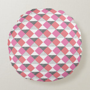 modernes geometrisches rosa und schwarzes Muster Rundes Kissen