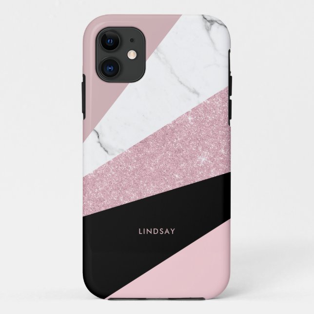 Modernes geometrisches Rose Gold Glitzer weißer Ma Case-Mate iPhone Hülle (Rückseite)