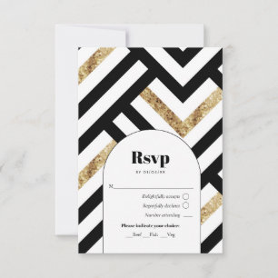 Modernes geometrisches Schwarz und Gold RSVP Karte