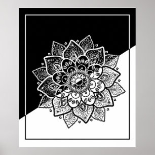 Modernes geometrisches Schwarz-Weiß-Mandala Poster