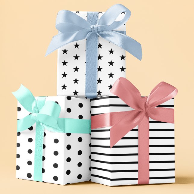 Modernes geometrisches Schwarz/Weiß Minimalistisch Geschenkpapier Set (Modern Geometric Black & White Minimalist Birthday Wrapping Paper Sheets
)