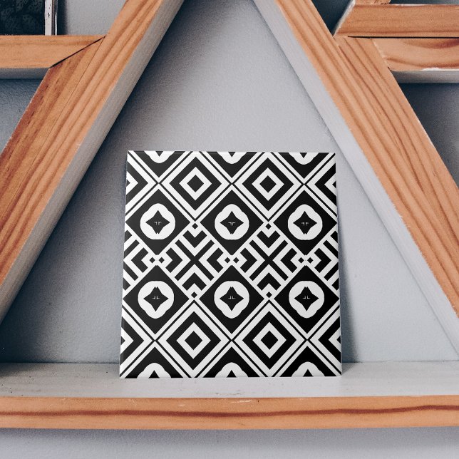 Modernes geometrisches Schwarz-Weiß-Muster Fliese (Von Creator hochgeladen)