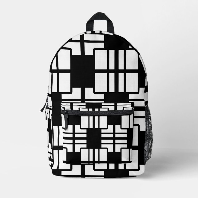 Modernes, geometrisches Schwarz-Weiß-Rucksack Bedruckter Rucksack (Vorderseite)