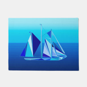 Modernes geometrisches Segelboot / Yacht, Cobalt B Fußmatte