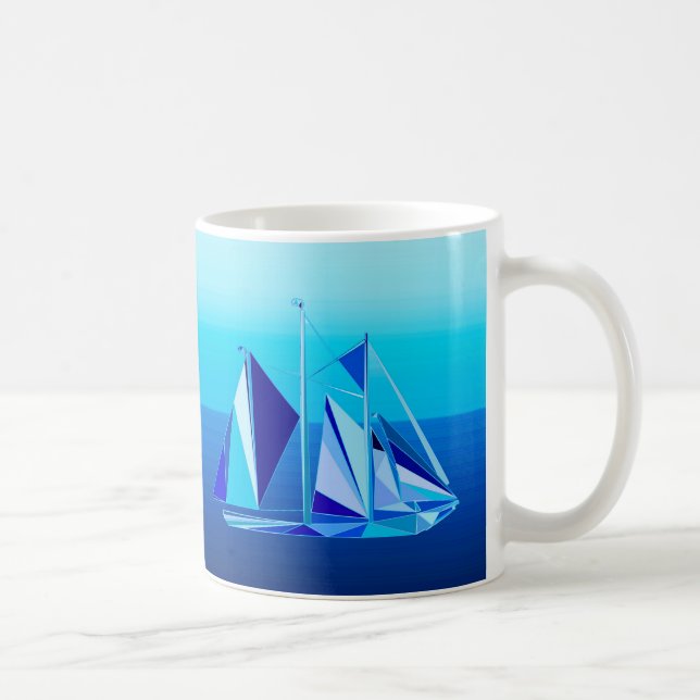 Modernes geometrisches Segelboot / Yacht, Cobalt B Kaffeetasse (Rechts)