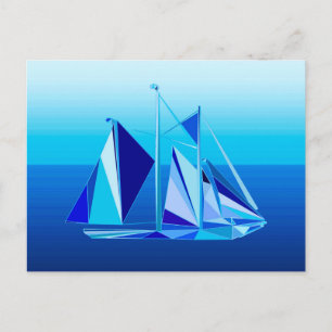 Modernes geometrisches Segelboot / Yacht, Cobalt B Postkarte