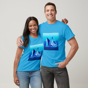 Modernes geometrisches Segelboot / Yacht, Cobalt B T-Shirt