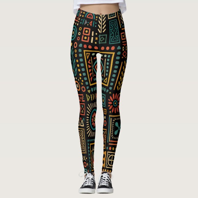 Modernes, geometrisches Stammesmuster Leggings (Vorderseite)