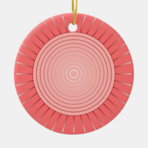 Modernes geometrisches Sunburst - Deep Coral Pink Keramik Ornament