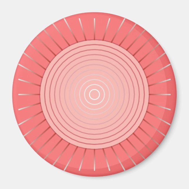 Modernes geometrisches Sunburst - Deep Coral Pink Magnet (Vorne)