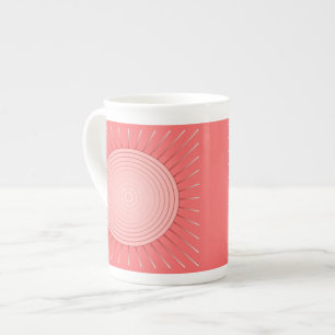 Modernes geometrisches Sunburst - Deep Coral Pink Prozellantasse