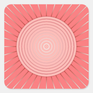 Modernes geometrisches Sunburst - Deep Coral Pink Quadratischer Aufkleber
