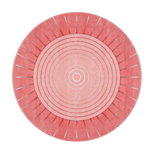 Modernes geometrisches Sunburst - Deep Coral Pink Schneidebrett (Vorderseite)