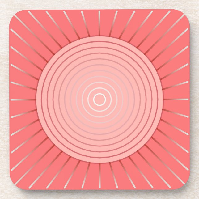 Modernes geometrisches Sunburst - Deep Coral Pink Untersetzer (Vorderseite)