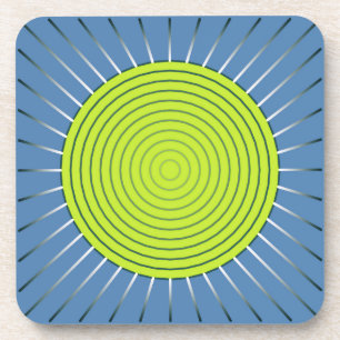 Modernes geometrisches Sunburst - Limon und Denim  Untersetzer