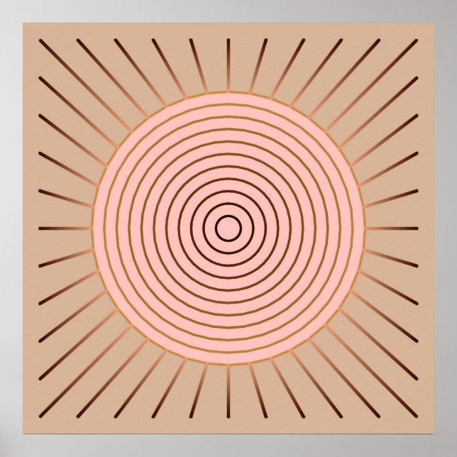 Modernes geometrisches Sunburst - Peach and Tan Poster (Vorne)
