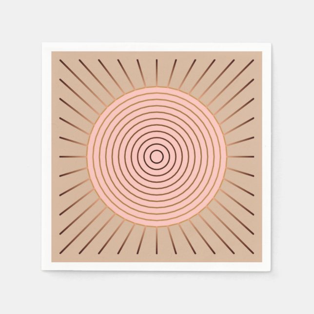 Modernes geometrisches Sunburst - Peach and Tan Serviette (Vorderseite)